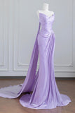 Shawl Satin Trumpet Mermaid Lilac Strapless Prom Dress