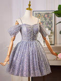 Shiny Tulle Sequins Knee Length Homecoming Dress