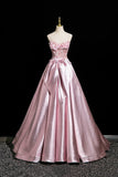 Satin A Line Flower Off The Shoulder Prom Dress