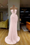 Cut Out Silver Sequin Strapless Trumpet Mermaid Prom Dress