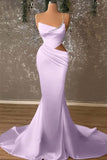 Crystal Draped One Shoulder Red Satin Mermaid Prom Dress