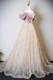 Pink Beading Appliques Off The Shoulder Blushing Prom Dress