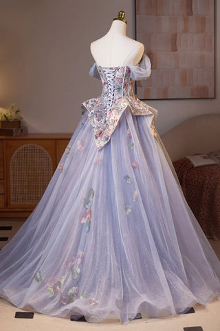 light purple flower prom dress Azazie 2026 Corset Lace Up A-Line Prom Dress Light Purple Gown
