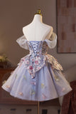 Light Purple Tulle Floral Short Homecoming Dress
