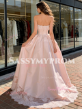 Sweetheart Satin Sweetheart Pink Ruffles Appliques Prom Dress