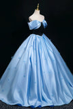 Off The Shoulder Satin Butterfly Blue A Line Prom Dress