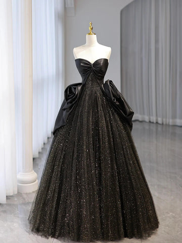Tulle Strapless Black Sparkle A Line Prom Dress