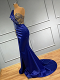 One Shoulder Satin Long Sleeves Mermaid Prom Dress