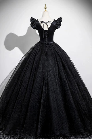 Black A Line Tulle Long Puffy Sleeves Prom Dress US2 / Black Black A Line Tulle Long Puffy Sleeves Prom Dress US2 / Black