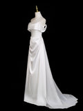 Off Shoulder Satin White A Line Ruched Prom Dress