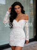 Long Sleeve Short Mini Off The Shoulder Wedding Dress