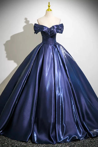Satin A Line Flower Purple Satin Long Prom Dress