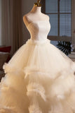 Tulle Ruffles A Line Sweetheart Champagne Prom Dress