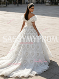 Beading Heart Off The Shoulder Ruffles Ball Gown Prom Dress