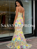 Spaghetti Straps Trumpet Mermaid Floral Lace Prom Dress