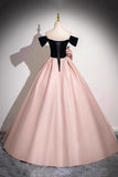 Velvet Beading Pink Satin Bow Black Prom Dress