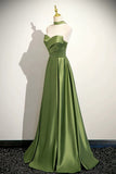 Satin Ruched A Line Green Lace Up Shawl Pom Dress