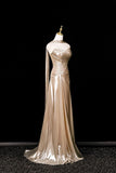 Sweep Train Floor Length Satin Champagne Prom Dress With Shawl