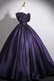 Off The Shoulder A Line Purple Satin Prom Dress