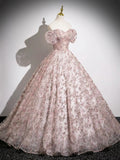 Pink Tulle Sequins Off The Shoulder Prom Dress