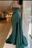 Emerald Green Beading Satin One Shoulder Mermaid Prom Dress