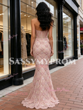Pink Trumpet Mermaid Sweetheart Beading Lace Prom Dress