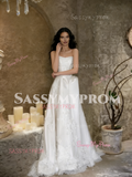 Satin Appliques Strapless A Line White Wedding Dress