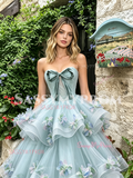 Light Green Sweetheart Flower Layers A Line Prom Dress