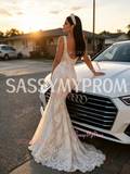 Trumpet Mermaid White Lace Sweep Train Straps Wedding Dress