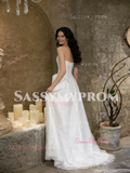 Satin Appliques Strapless A Line White Wedding Dress