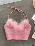 Fluffy Feather Shiny Pink Halter Top