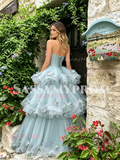 Light Green Sweetheart Flower Layers A Line Prom Dress
