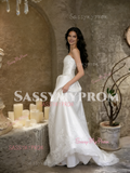 Satin Appliques Strapless A Line White Wedding Dress