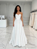A Line Sweetheart Satin Sheer Sleeveless Wedding Dress