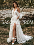 Off The Shoulder A Line Lace Short Sleeve Tulle Wedding Dress