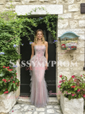 Pink Strapless Trumpet Mermaid Ruffles Beading Prom Dress