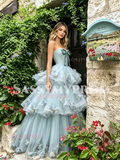 Light Green Sweetheart Flower Layers A Line Prom Dress