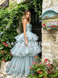 Light Green Sweetheart Flower Layers A Line Prom Dress