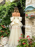 Ivory Off The Shoulder Tulle Spakle A Line Prom Dress