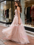 Lace Strapless Pink A Line Bow Tulle Wedding Dress