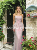 Pink Strapless Trumpet Mermaid Ruffles Beading Prom Dress