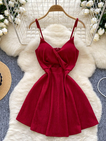 Cutout Burgundy Spaghetti Strap Mini Dress