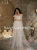 Off The Shoulder Tulle Flower White A Line Wedding Dress