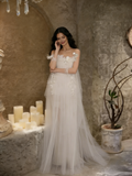 Off The Shoulder Tulle Flower White A Line Wedding Dress
