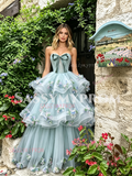 Light Green Sweetheart Flower Layers A Line Prom Dress