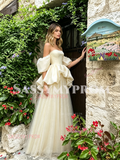 Ivory Off The Shoulder Tulle Spakle A Line Prom Dress