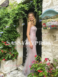 Pink Strapless Trumpet Mermaid Ruffles Beading Prom Dress