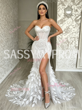 Sheath Column Sweetheart Slit Leaf Flower White Prom Dress