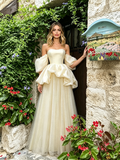 Ivory Off The Shoulder Tulle Spakle A Line Prom Dress