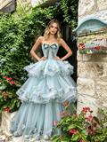 Light Green Sweetheart Flower Layers A Line Prom Dress
